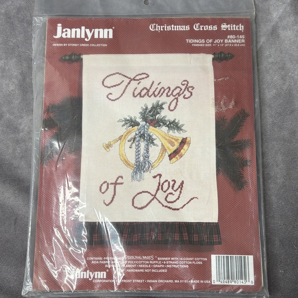 *NEW 11" x 14"  Christmas Cross Stitch Kit Tidings of Joy Banner Janlynn 80-145